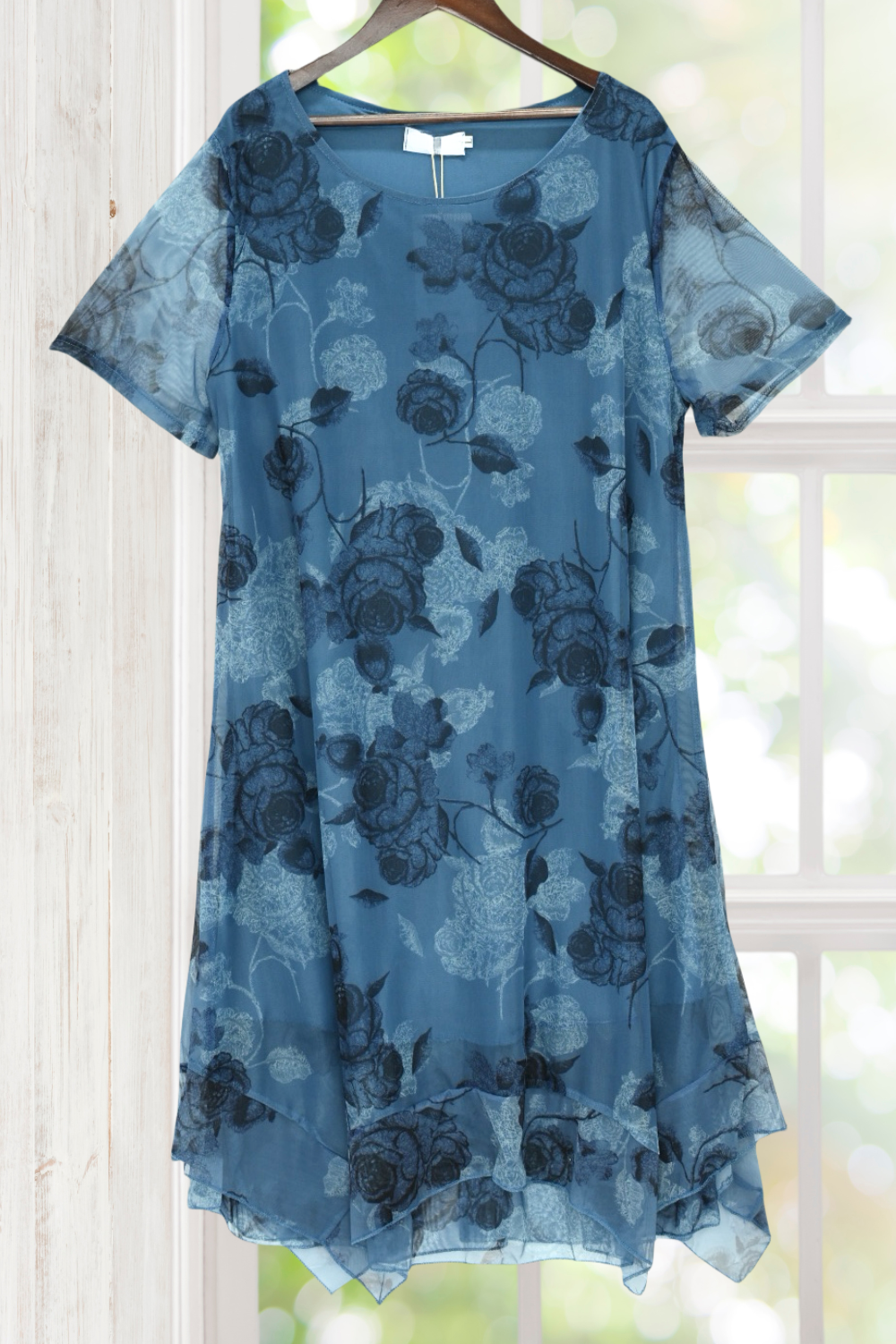 Josephine Dark Blue Irregular Floral Dress